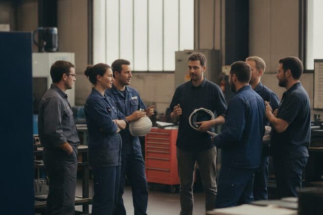Équipe en atelier de production